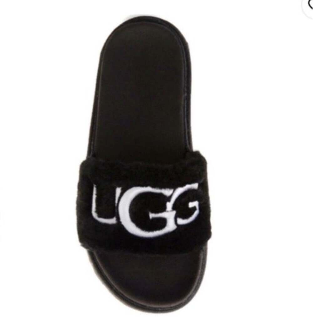 UGG Laton Fur Slides Black Platform Sandals Slippers 8.5